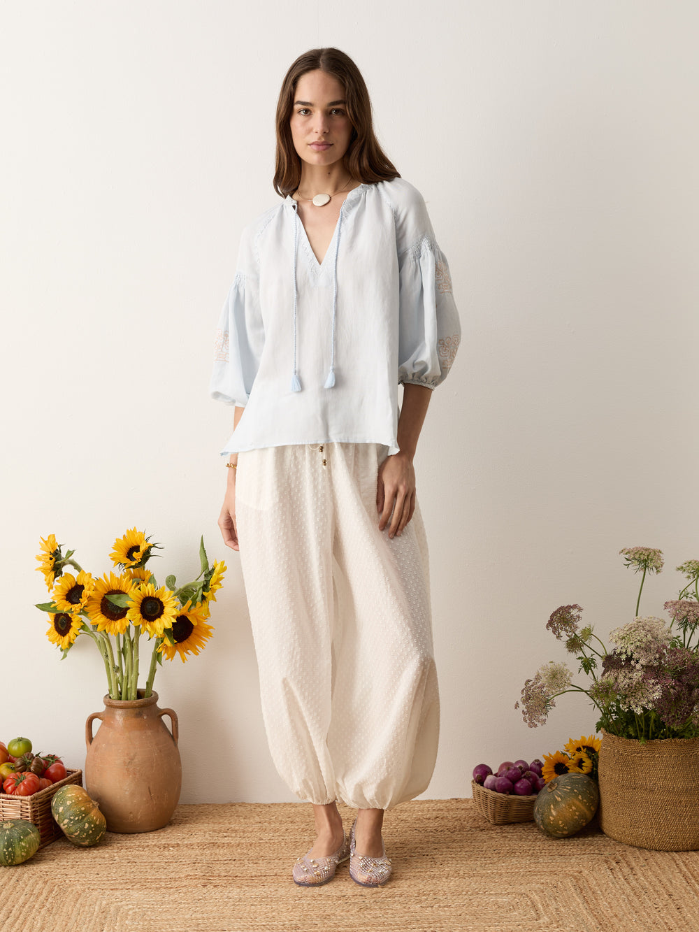 malissa embroidered blouse sky | Boteh
