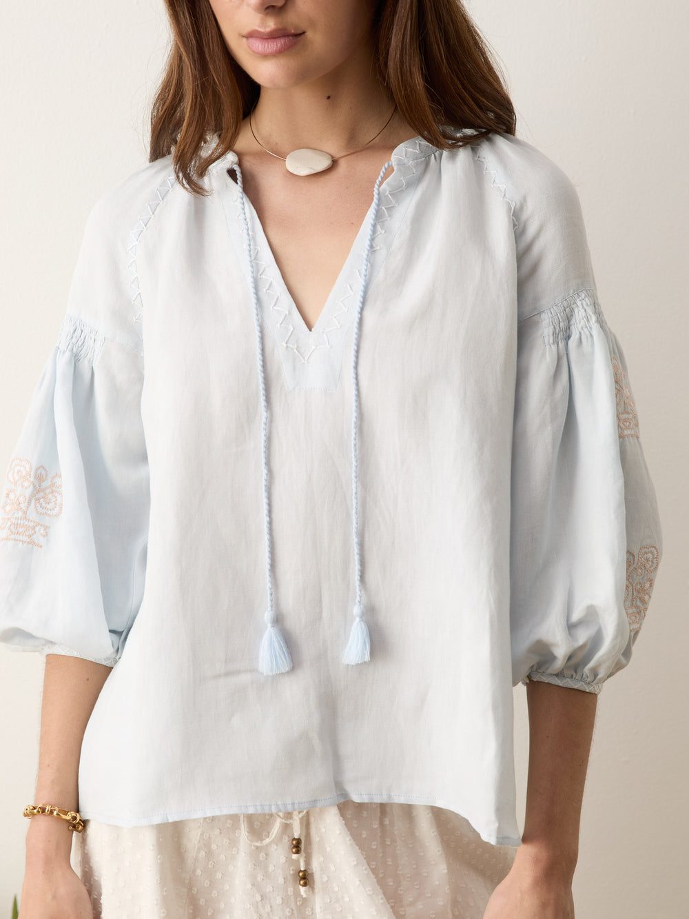 malissa embroidered blouse sky
