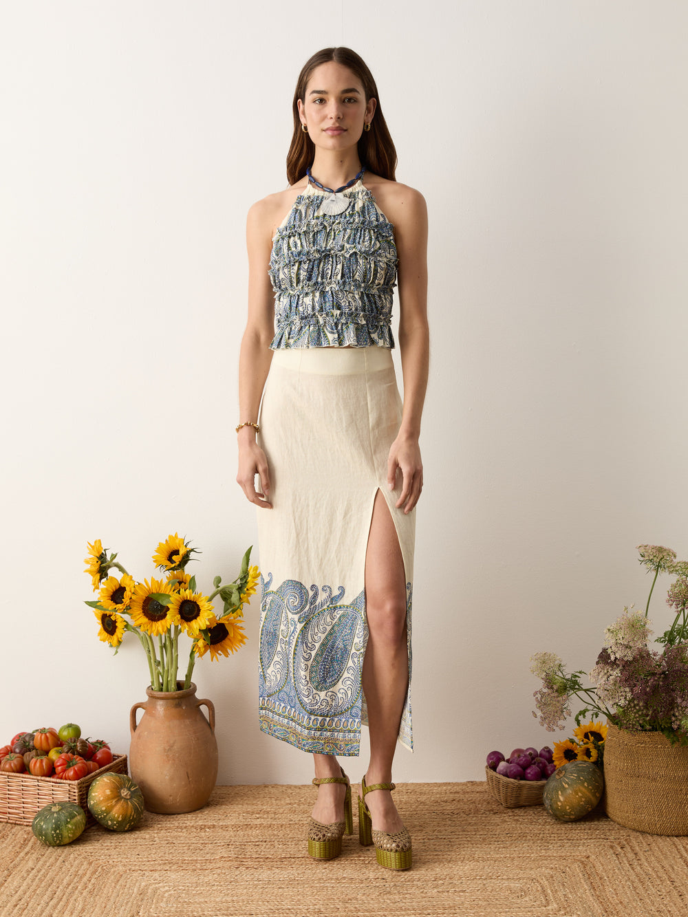 arcadia paisley rouched halter top