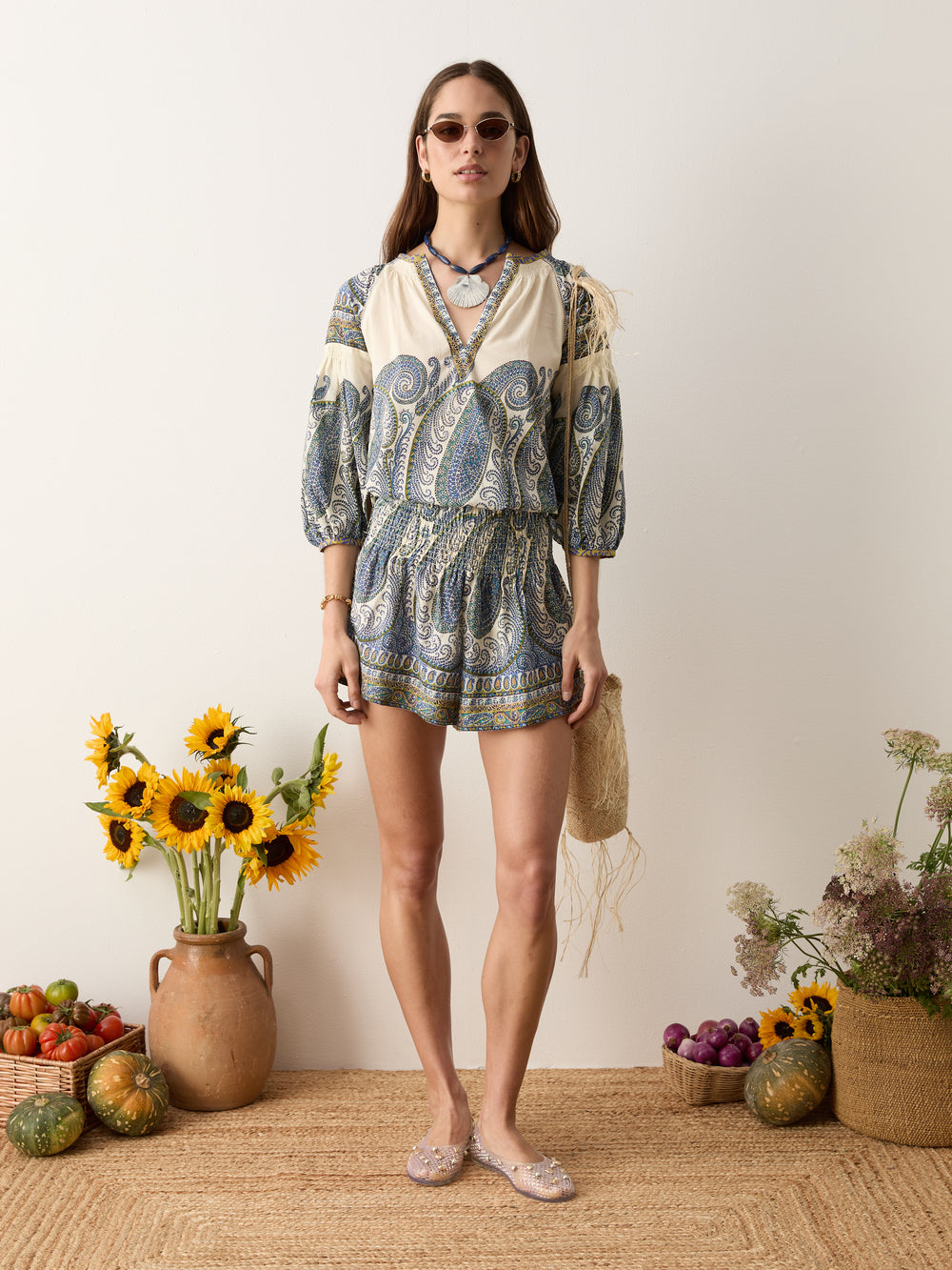 arcadia paisley shirred waist short | Boteh