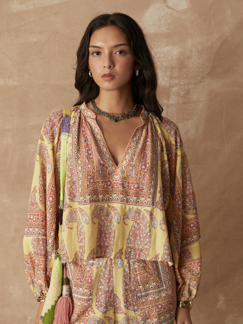 calico framed smock blouse