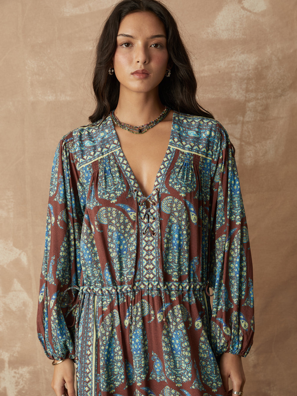 calico lace up maxi smock dress | Boteh